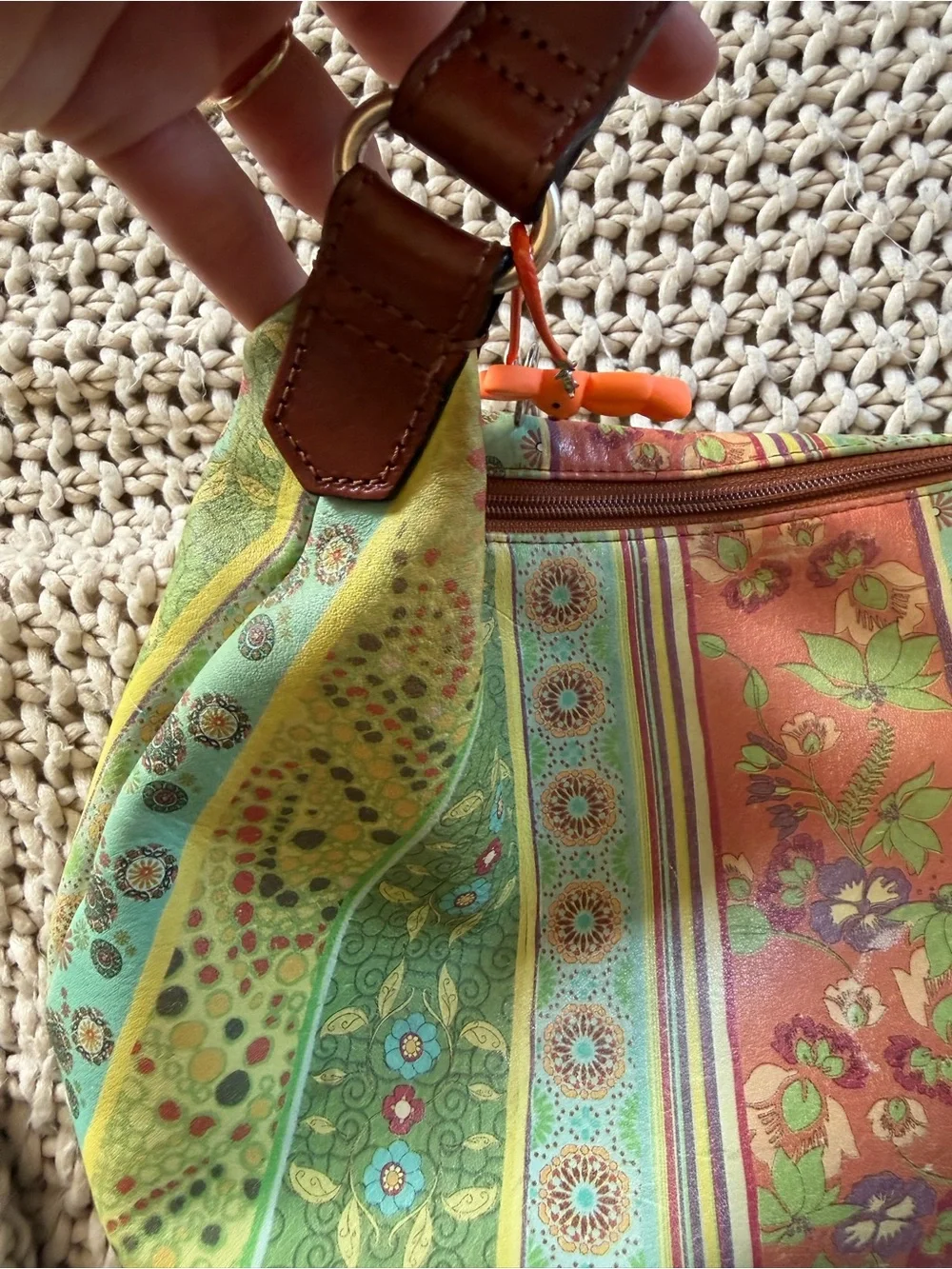 Fossil Multicolor Floral Stripe Shoulder Bag
